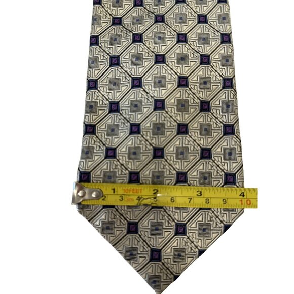 J.Z. Richards For Nordstrom Handmade Silk Tie Geometric Pattern Gray Purple 3R - Picture 2 of 5